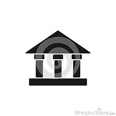 Bank icon. University black sign. Historic building with columns silhouette symbol. Vector Illustration